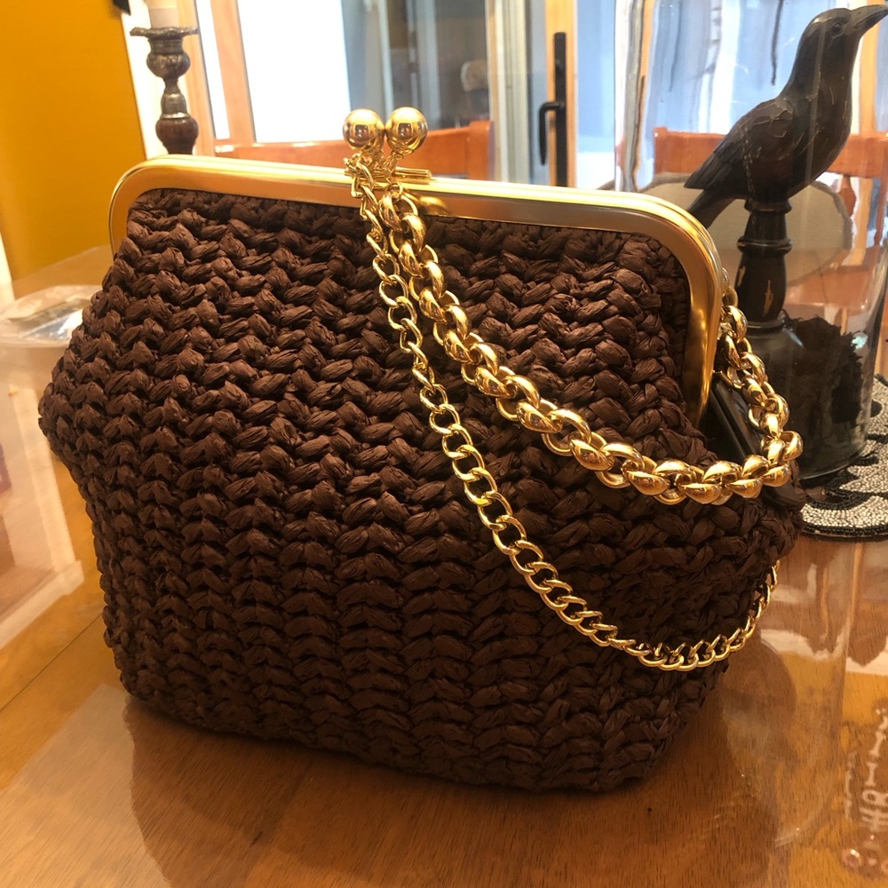 ✨Coach Brown Straw Kisslock Frame 27✨ - Picture 2 of 12